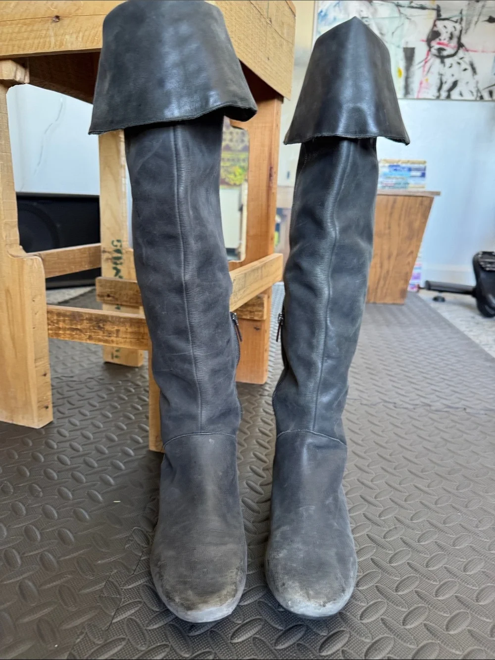 Kenneth Cole Over the Knee Optional Fold Flat Leather Boots